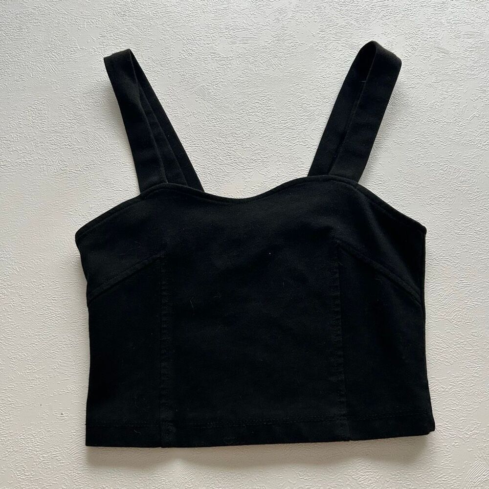 Brandy Melville Black Cropped Tank Top Zip Back Corset Style One Size